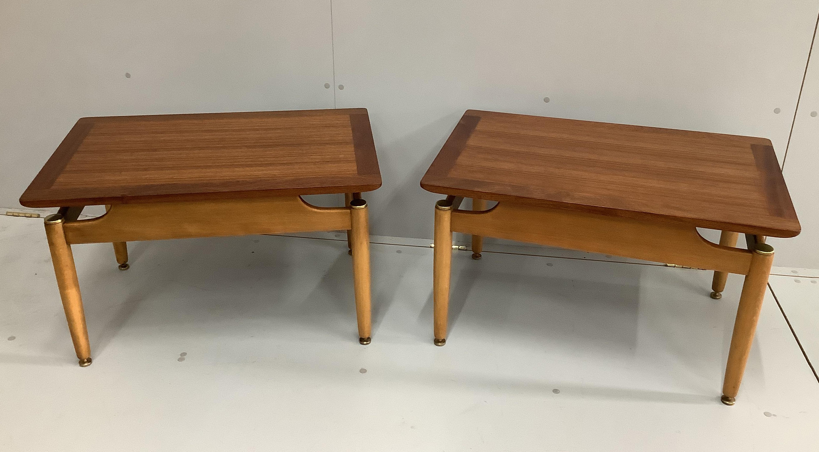 A pair of mid century G Plan Librenza rectangular teak side tables, width 74cm, depth 48cm, height 44cm